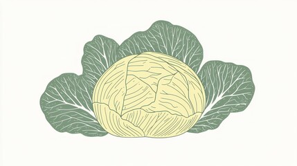 Obraz premium Fresh cabbage illustration, healthy food, white background, cooking recipe