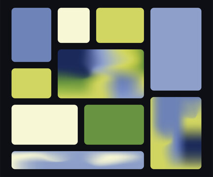 Trendy bento grid layout style brick Ui UX templates. Web comic grids, rounded corners. Different panel layouts with brutal shapes tiles of different sizes Vector illustration
