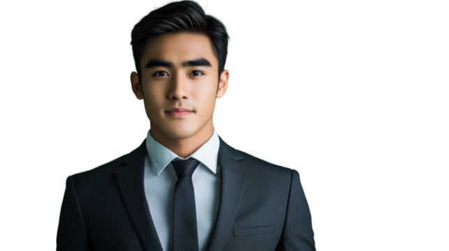 Confident asian businessman posing on transparent background