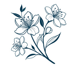 One line art drawing vector Set of botanical line art abstract flowers.Hand drawn sketch floral leaves isolated on white background.