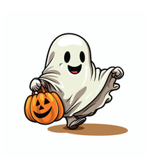 Cute and Charming Kawaii Halloween Ghost Clipart on White Background