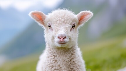 Lamb in mountain pasture, spring