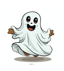 Cute and Charming Kawaii Halloween Ghost Clipart on White Background