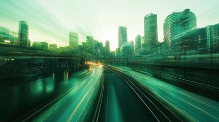 Fototapeta premium Green City Highway at Night