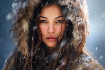 Portrait of Native Alaskan Eskimo Woman: A Beautifully Rendered Generative AI Wallpaper in 3:2 Aspect Ratio
