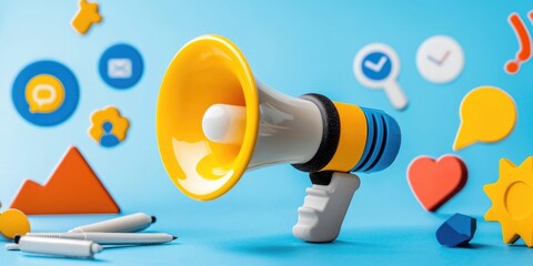 Digital marketing tools and resources on a desk, organized workspace, copyspace for text