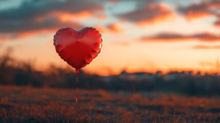 Obraz premium Red Heart Shaped Balloon at Sunset