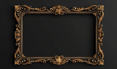 Wooden frame with gold border, corner decoration, rectangular shape on black background