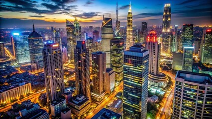 Obraz premium Stunning Night Cityscape: Illuminated Skyscrapers & Urban Lights