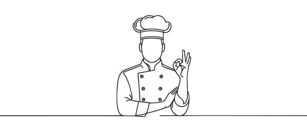 One line drawing, chef man. Vector minimalism illustration