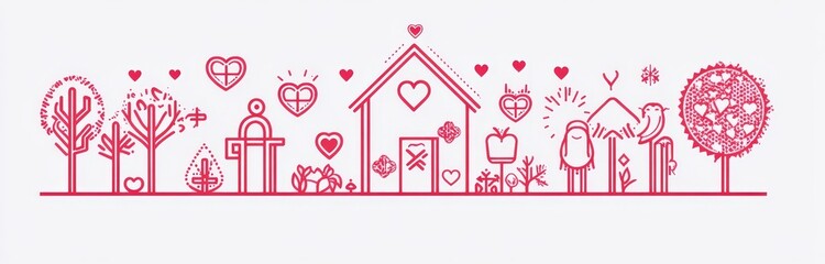 Happy Valentine's Day with a selection of 200 sleek, thin line, flat red icons