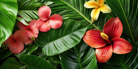 Obraz premium Lush tropical flowers in a vibrant paradise setting, soft natural light