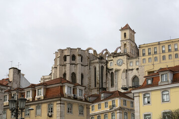 Fototapeta premium View of the Carmo Convent ruins from distance, Lisbon, Portugal.