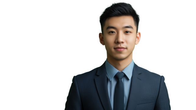 Confident asian businessman posing on transparent background