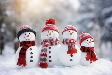 Snowman Family Fun in Wintertime. Parents and Children Building a Snowman Together with Happy Smiles on their Faces