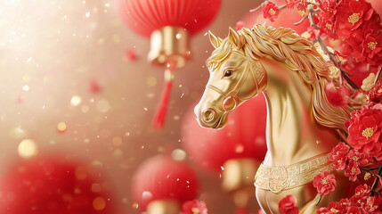 beautiful gold  horse symbol of asian chinese new year 2026.