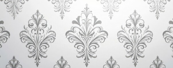 Silver-toned floral damask on white Sophisticated wallpaper, refined texture , elegant, silver