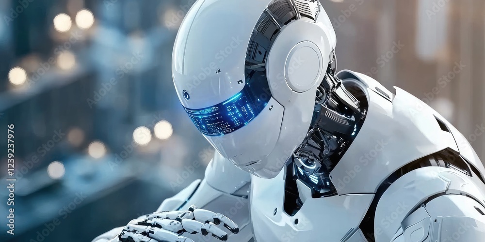 Poster futuristic robotic engineer working with advanced ai technology in a clean lab