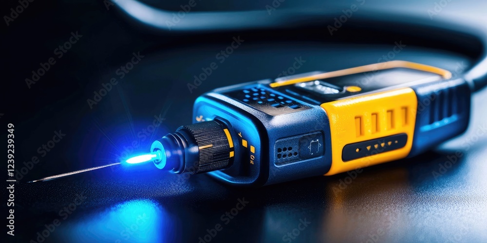 Poster a handheld diagnostic device showcasing advanced technology on a plain backdrop.