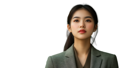 Young asian businesswoman posing on transparent background