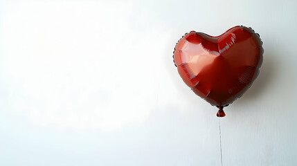 A single heart-shaped balloon floating on a soft breeze against pure white background