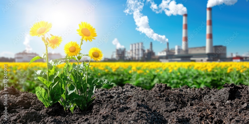 Poster visual contrast of pollution and pristine nature, highlighting the need for biodiversity and environ