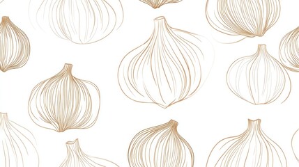 Fototapeta premium Golden Onion Line Art Pattern, Food Background
