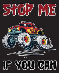 Monster truck, red and bold typography design for kids, 4500 x 5500 © Sahariar Design