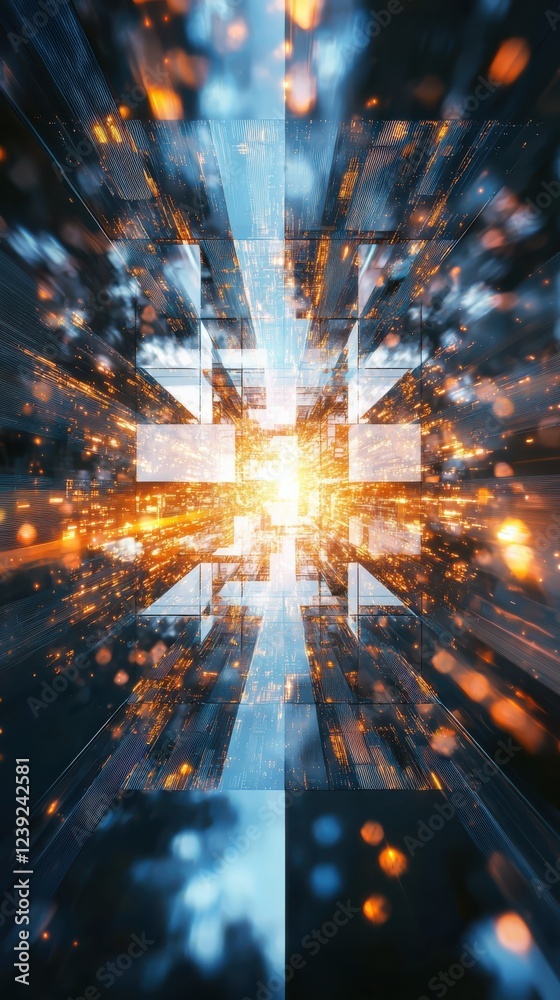 Poster exploration of futuristic technology digital realm abstract art virtual environment dynamic view geo
