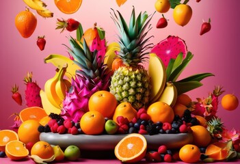 vibrant gravity defying display colorful fruits showcasing impressive array shapes textures, colors, arrangement, fresh, tropical, exotic, decoration