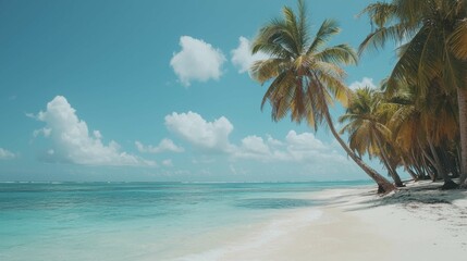 Obraz premium Serene Tropical Beach with Palm Trees and Clear Blue Sky