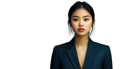 Young asian businesswoman posing on transparent background