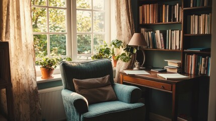 Cozy Reading Nook with Natural Light and Indoor Plants