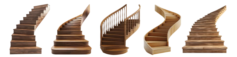 Acrylglasbilder Treppen Set collection of circular spiral curved curvature wood wooden step stairs stairway staircase, front view on transparent cutout PNG. Many different style. Mockup template for design    © Sandra Chia