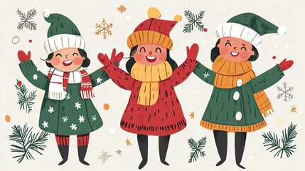 Fototapeta premium Joyful Cartoon Children in Colorful Fashion Vector Illustration