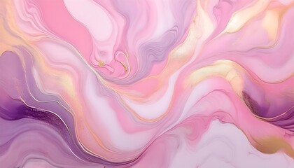 Obraz premium Marble abstract background with flowing ink patterns in pastel pink, soft gold, and lavender paint. Marbleized pastel wallpaper