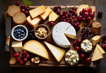 sophisticated cheese board presentation featuring diverse select cheeses stunning culinary display, appetizer, assortment, charcuterie, cracker