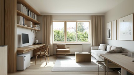 Fototapeta premium Modern Living Room Interior with Natural Light and Minimalist Design