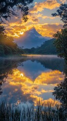 mount taranaki reflection new zealand landscape