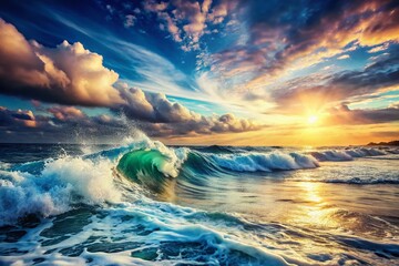 Fototapeta premium Surreal Ocean Waves and Copy Space