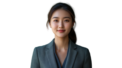 Smiling asian businesswoman portrait on transparent background