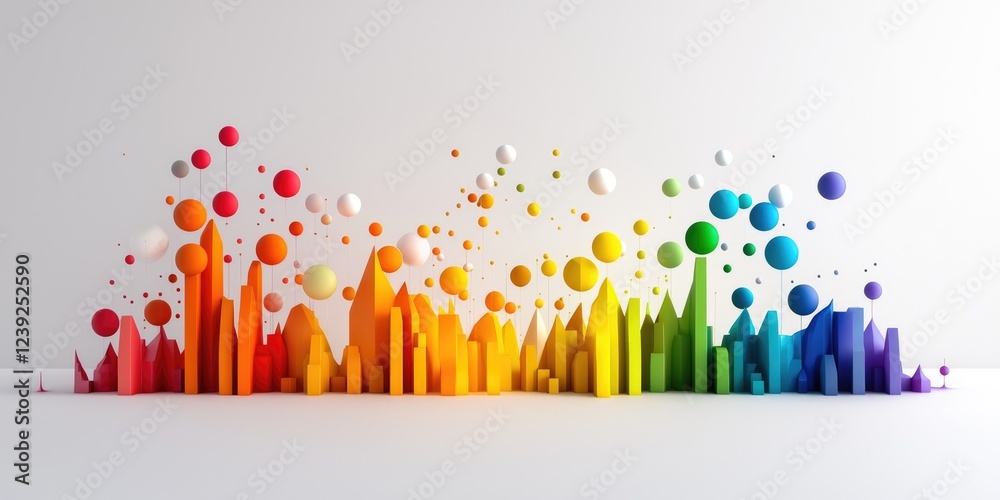 Poster technology and machine learning data analytics visualization with vibrant graphs and neutral backgro