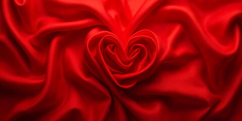 Fototapeta premium RED SILK FABRIC Heart-Shaped BACKGROUND 