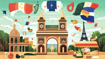 Vector Illustration of Iconic European Architecture Landmarks Set Silhouette Featuring Churches Towers Cathedrals Mosques and Castles Artsy Design for Travel Theme