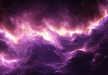 Fototapeta premium Ethereal Cosmic Waves in Shades of Purple with Bright Starry Background, Capturing the Beauty of the Universe and Artistic Representation of Space