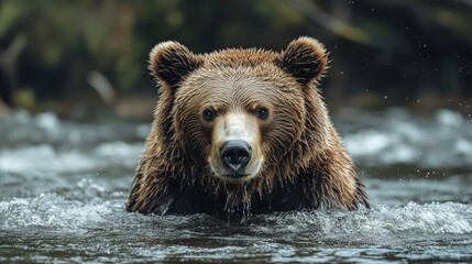 Fototapeta premium Brown bear relaxing in river, wildlife portrait