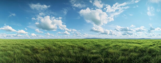 Obraz premium Serene Green Grass Field Under Blue Sky with Clouds