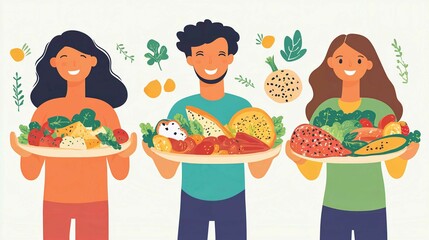 Obraz premium Cartoon Woman and Boy Eating Cake at a Birthday Dinner Vector Illustration