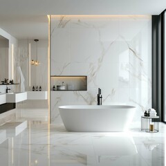 Elegant Modern Bathroom Design with Freestanding Bathtub and Marble