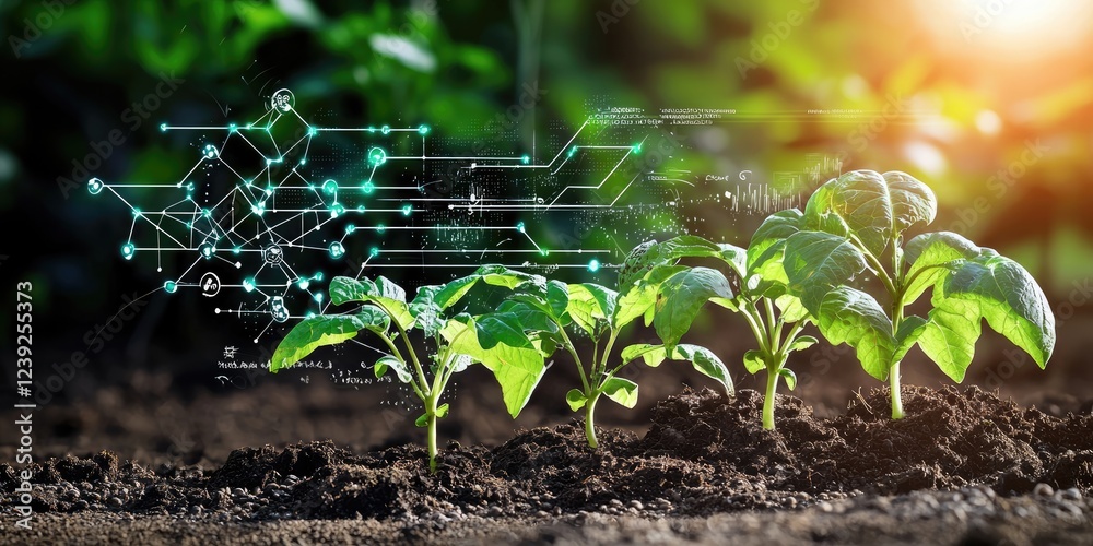 Aufkleber infographic-style image showing effects of crispr technology on crops, with visuals of healthy plant